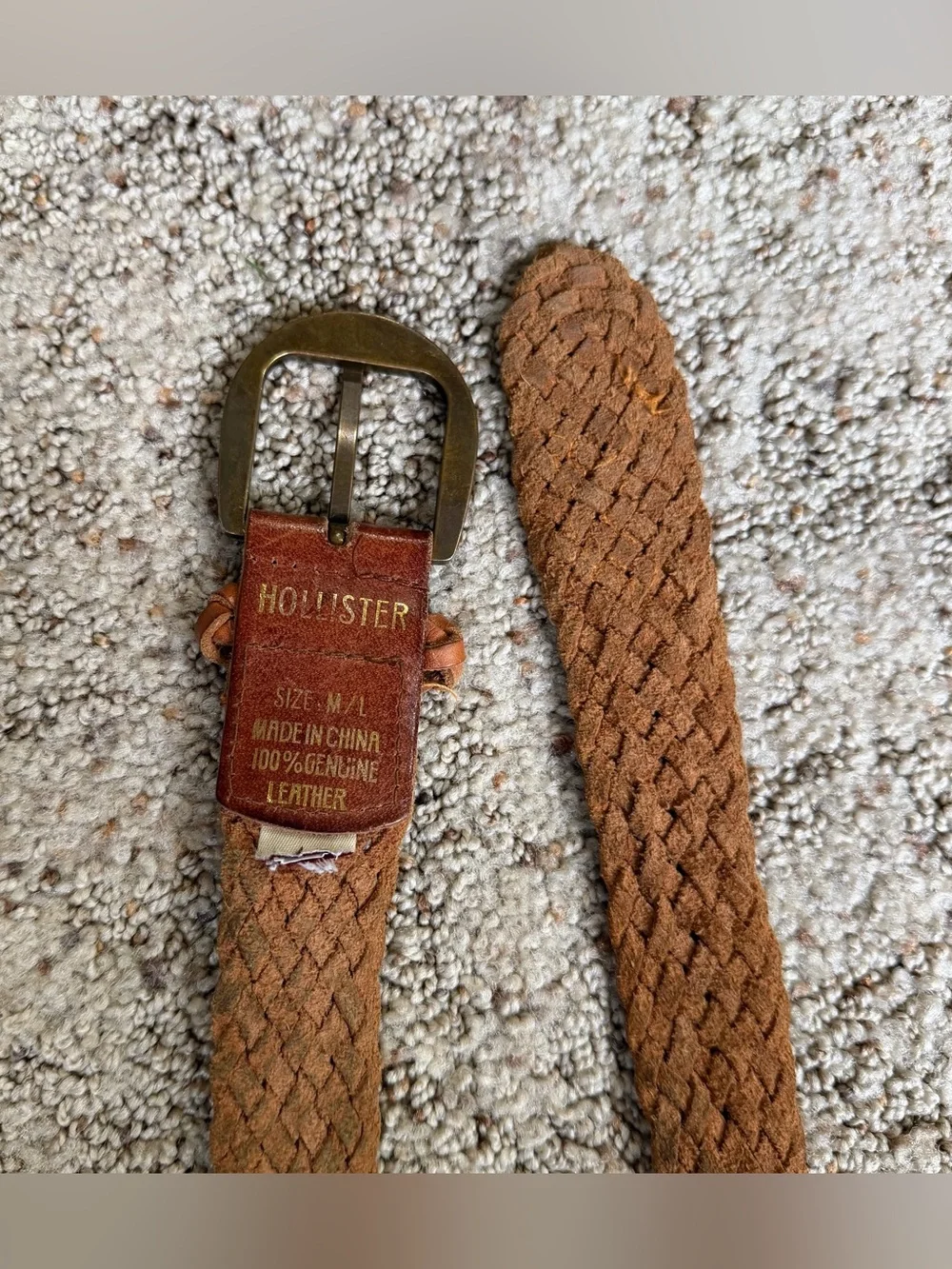 Vintage Y2K Hollister Brown Leather Braided Seagull Logo Woven Belt Size M/L